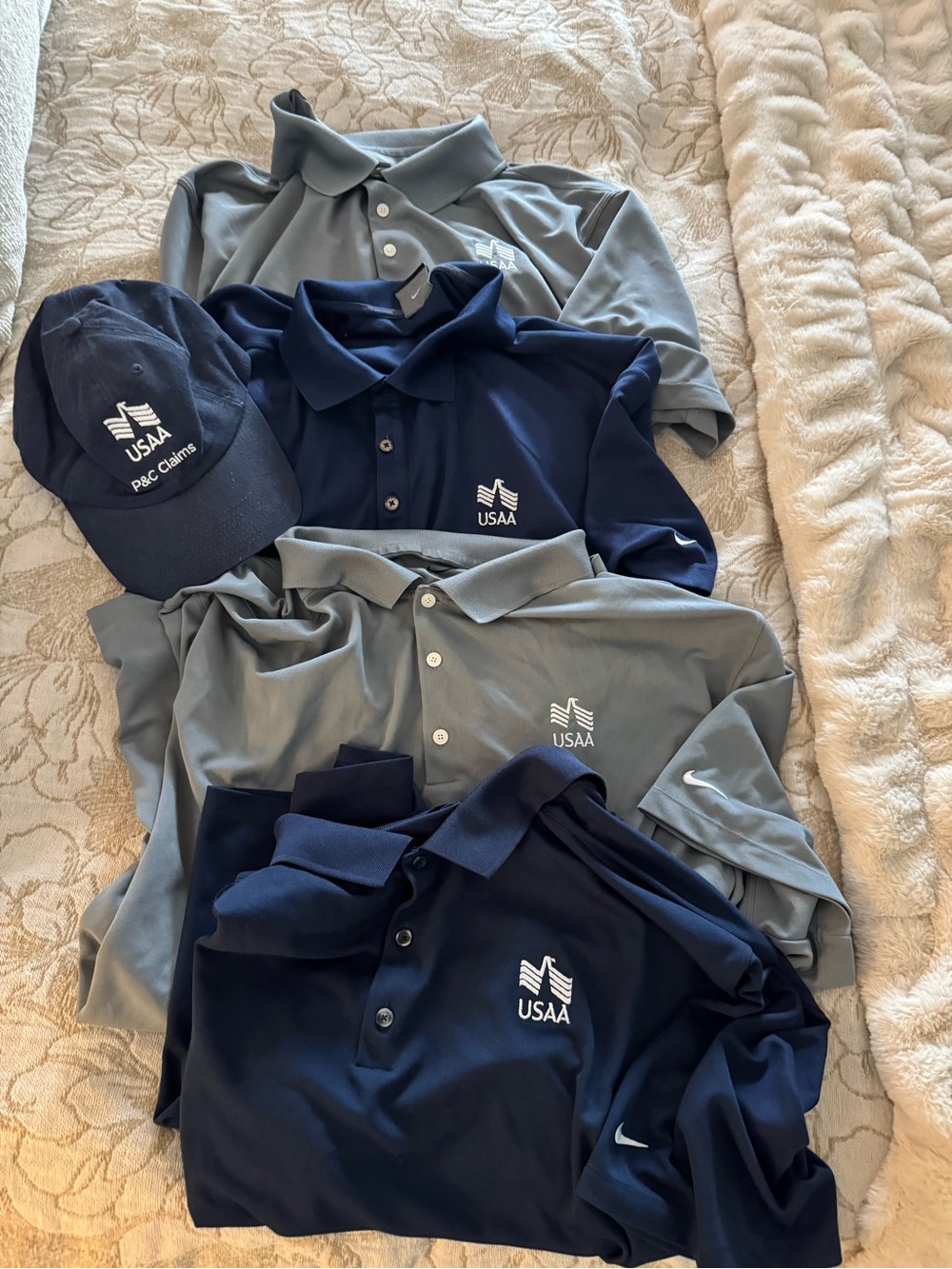 Lot of 4 USAA polo shirts by Nike blue/gray color size 3XL and USAA hat